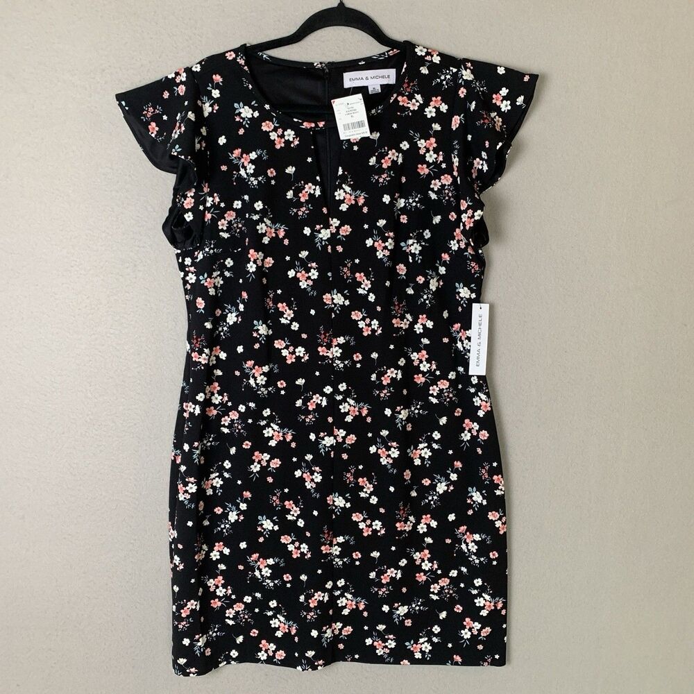 Emma & Michele Womens Dress XL Black Floral Boho Office Siren Fairy Whimsigoth